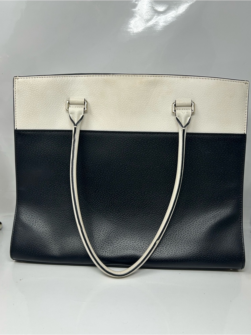kate spade Black and Cream Two-Tone Leather Tote with Top Handles - Picture 2 of 4
